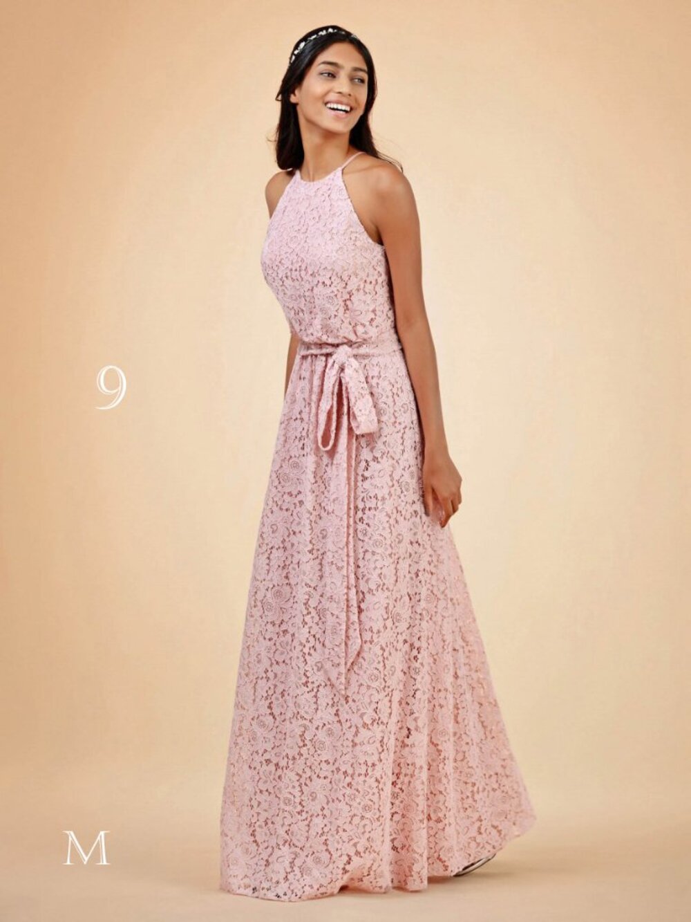 Lace Halter Maxi Dress in Blush Pink - Elegant Women’s Dress Size 8